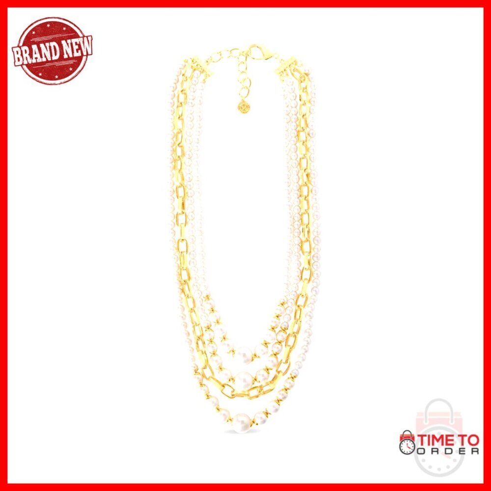 Long Four Strand Pearl Chain Necklace Gold Plated Lobster Clasp